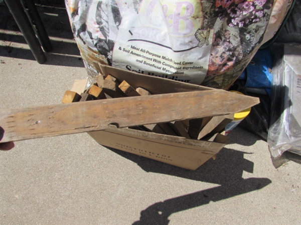 PARTIAL BAGS OF TURF BUILDER, SOIL, GARDEN NETTING,