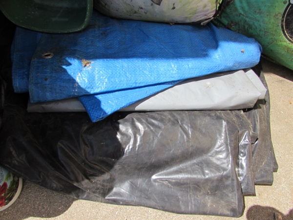 PARTIAL BAGS OF TURF BUILDER, SOIL, GARDEN NETTING,