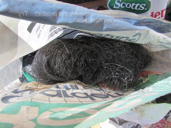 PARTIAL BAGS OF TURF BUILDER, SOIL, GARDEN NETTING,