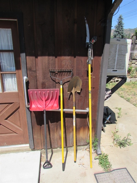 POLE SAW, SNOW SHOVEL, RACK & SHOVEL
