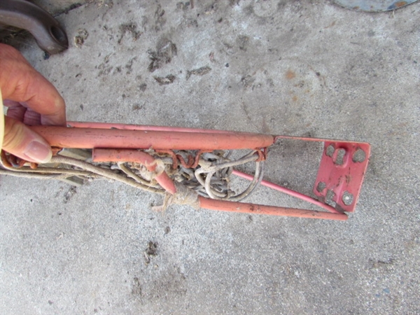 ASSORTED WORKOUT EQUIPMENT, BASKETBALL HOOP RACKET & TENNIS BALLS